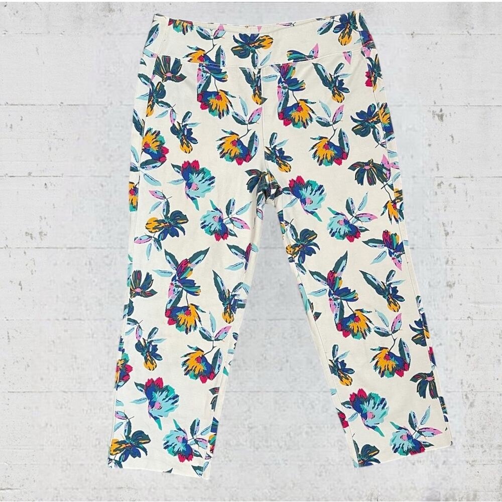 Soft Surroundings Pull On Pants Floral Stretch Straight Cropped Size Petite M